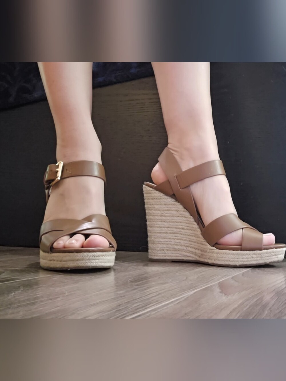 Michael Kors Brown Leather Espadrille Wedge Sandals Size 8.5